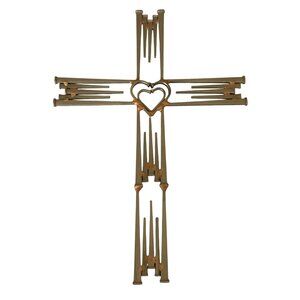 Brutalist Metal Nail Double Heart Wall Cross